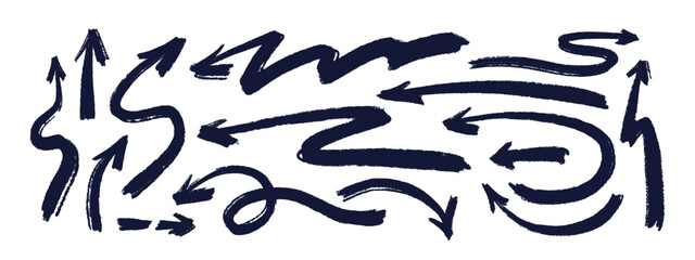 Chalk drawn arrows Brush stroke set Grunge pointer