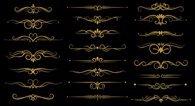 Set of Vintage decorative golden lines. text dividers. Gold line border. Lines separators, Borders, Vintage dividers, Underline elements. ai generated