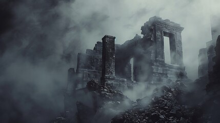 This Halloween landscape captures a spooky atmosphere with haunted vibes and dramatic lighting.