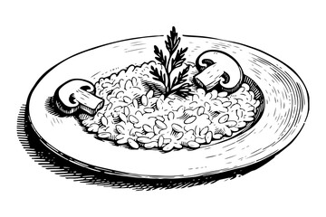 Risotto vector engraving style illustration