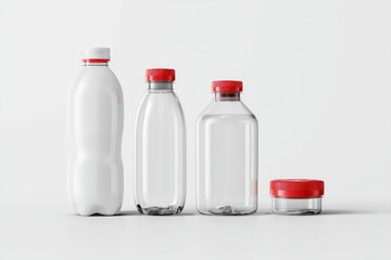 Beverage packaging mockup for plastic bottles with caps designed for product display.
