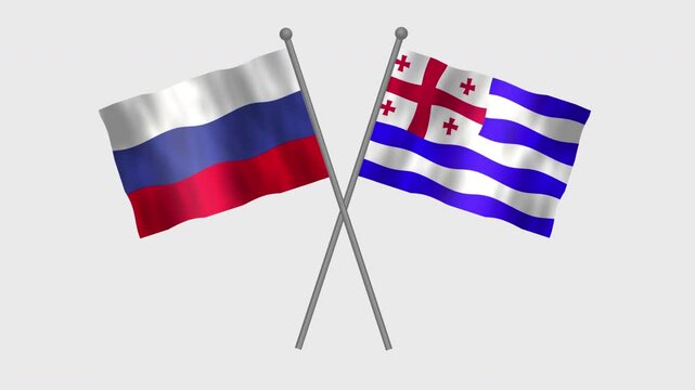 Flag of Ajaria and Russia, Cross table flag of Ajaria and Russia on White screen, Ajaria and Russia Animation flag waving in the wind.
