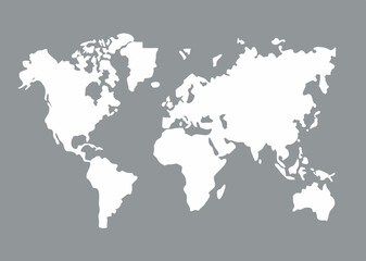 World map silhouette on gray background. Vector