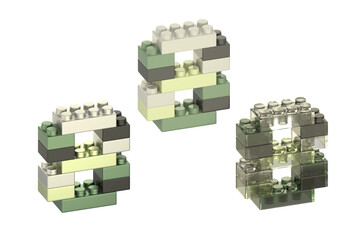 bricks number 8 3D vector icon set. the material is metallic, basic, and glass