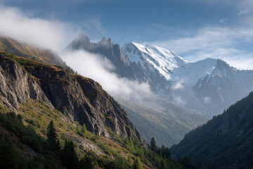 breathtaking view of mont blanc shrouded in fog at its peak creating mystical atmosphere