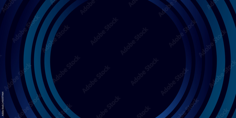 Poster abstract circular lines on dark blue background. geometric shiny blue swirl stripe line art design f