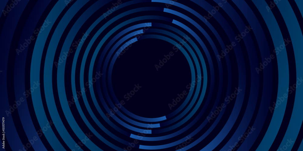 Poster abstract circular lines on dark blue background. geometric shiny blue swirl stripe line art design f