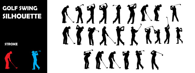Golf Swing Silhouette Vector Set – Precision Sport Pose and Professional Athlete Action Illustration