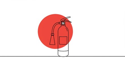Fire Safety Outline: Extinguisher Icon with Red Circle