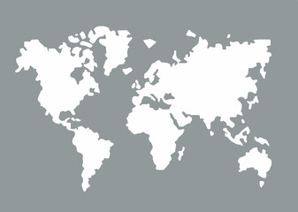 World map silhouette on gray background. Vector