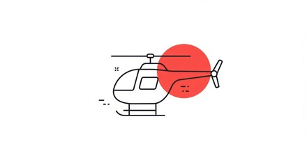 Helicopter Icon with Red Sun - Simple Vector Illustration