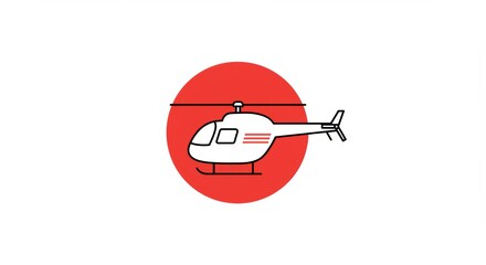 Helicopter Icon on Red Circle: Air Transport Vector