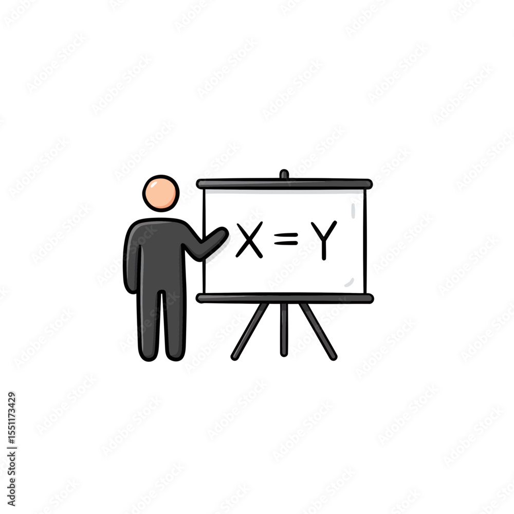 Aufkleber simple line illustration person teaching explaining mathematical equation x equals y on projection s