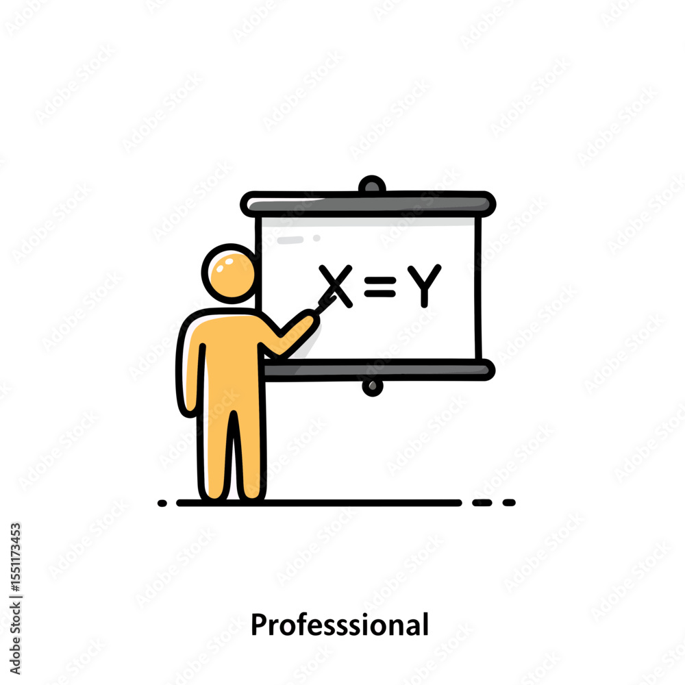 Aufkleber clean line vector illustration depicting a professional figure pointing at a presentation screen dis