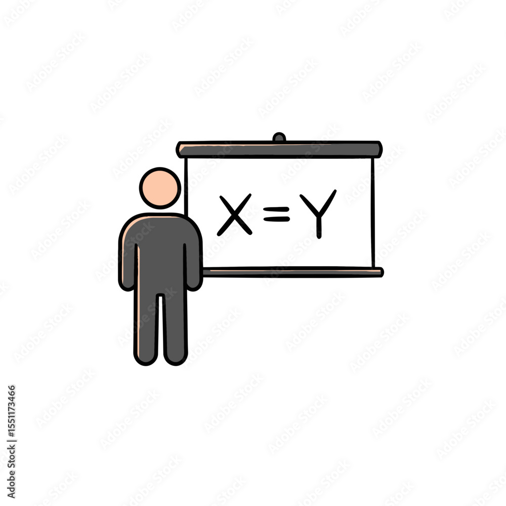 Aufkleber professional vector icon depicting a teacher character explaining a fundamental concept on a present