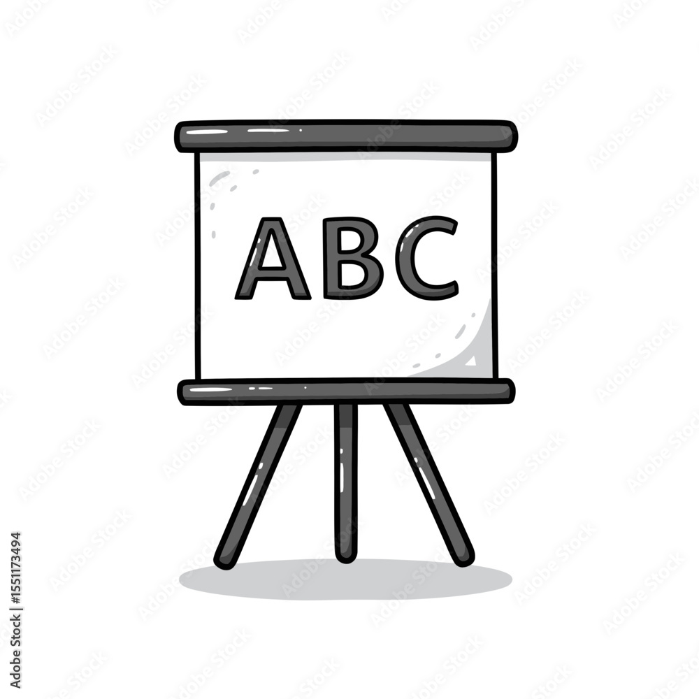 Poster simple doodle style illustration of a standing whiteboard showing abc letters representing the start