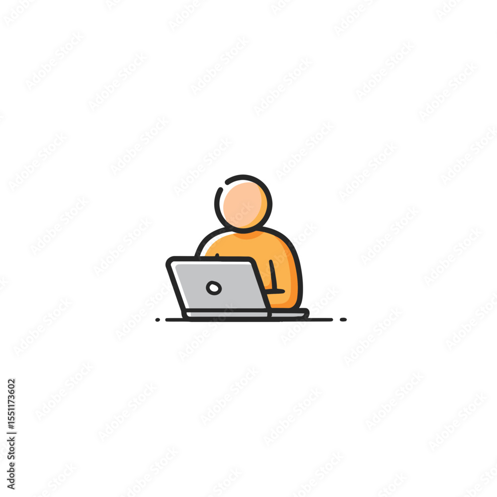 Fototapete Stylish abstract outline artwork depicting a person seated at a computing device signifying digital communication online business tasks or dedicated study using contemporary tech
