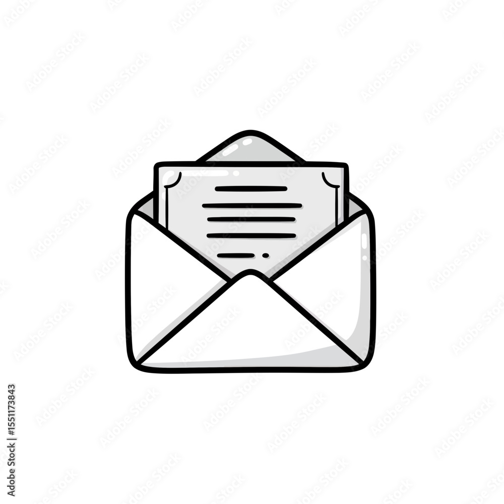 Aufkleber simple hand drawn outline sketch illustration icon of an open envelope with a document message impor