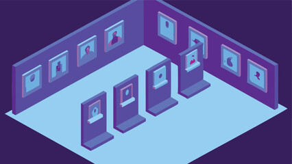 Nft marketplace scene with product panels and neon