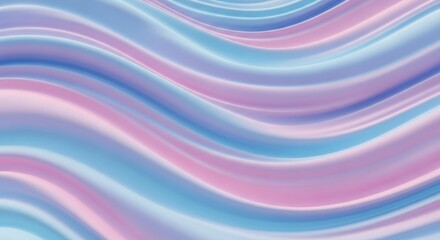 Abstract fluid waves of pastel pink and blue with a soft iridescent sheen creating a dreamlike and ethereal visual experience