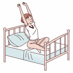 Woman waking up and stretching in bed, embracing the freshness of a new day