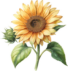 Sunflower Watercolor Botanical Vector Hand Painted Illustration