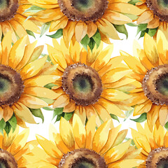Sunflower Watercolor Botanical Vector Hand Painted Seamless Pattern
