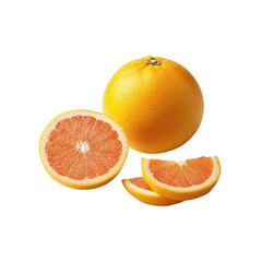 Whole ripe grapefruit and slices showing juicy pink flesh isolated on transparent background