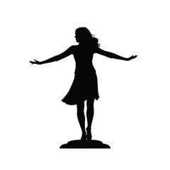 Silhouette of a Woman with Arms Outstretched, Standing on a Platform, Full Body