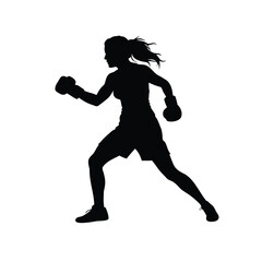 Silhouette of a woman boxer executing a jab in a dynamic pose