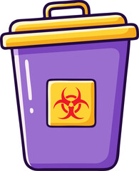 Cartoonish Purple Biohazard Waste Container with Yellow Lid