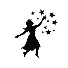 Silhouette of a woman reaching for stars, embodying dreams and aspirations.