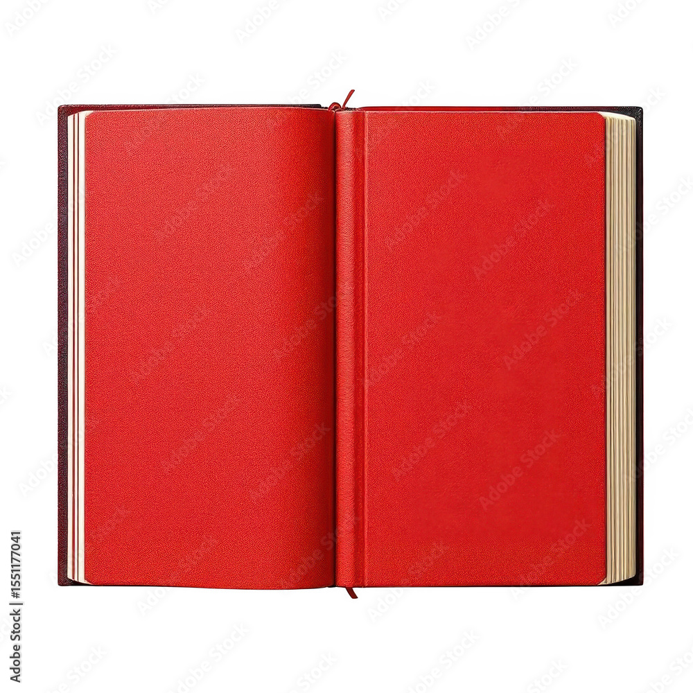 Poster blank pages: a close-up shot of an open book with bold red pages, inviting exploration and offering 