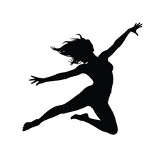 Dynamic Silhouette of a Woman in a Leaping Action with Expressive Pose