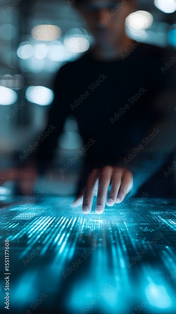 Poster analyzing holographic data in a modern smart workspace