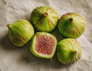 fresh figs background top view with copy space, dark purple texture