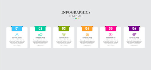 Infographics design template, business concept with 6 steps or options, can be used for workflow layout, diagram, annual report, web design.Creative banner, label vector.