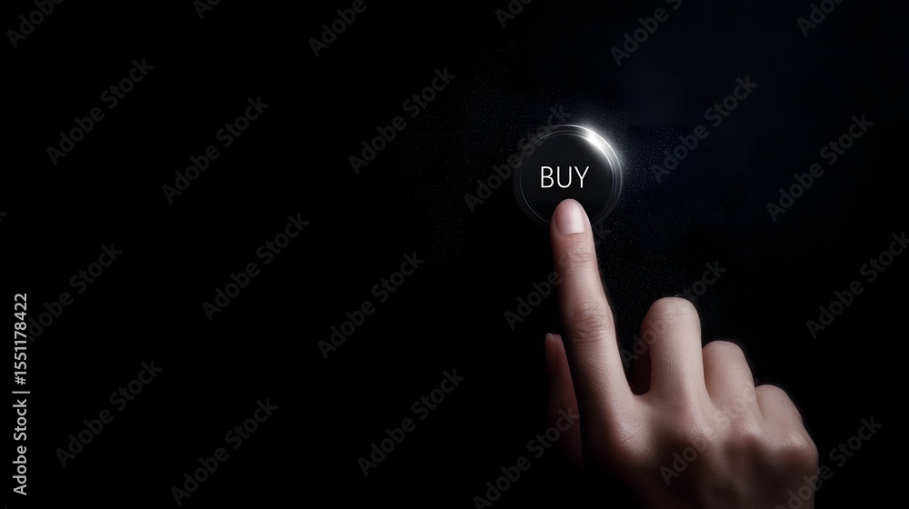 Aufkleber a hand touching a virtual buy button in a minimalist digital interface