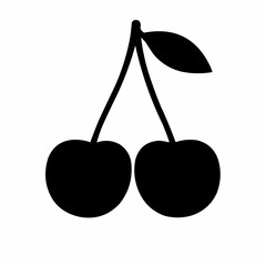 Vector illustration of two fresh, ripe red cherries with green leaves and stems, isolated on white