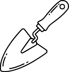 Simple hand drawn sketch line art garden shovel clip art.
