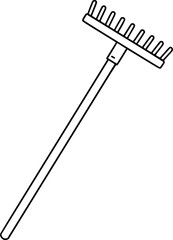 Simple hand drawn sketch line art garden rake clip art.