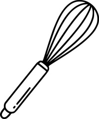 Simple hand drawn sketch line art whisk clip art.