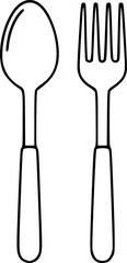 Simple hand drawn sketch line art cutlery set clip art.