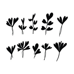 Heart plant icon abstract hand drawn flower line art symbol for nature, love, ecology and environment in a flat color glyph illustration