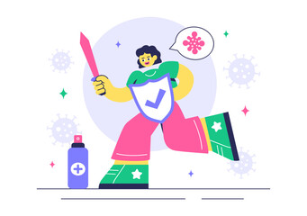 Antibacterial Vector Illustration Featuring Handwashing, Virus Prevention, and Microbe Control for Hygiene and Healthcare in a Flat Background
