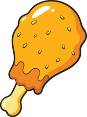 Cartoon Illustration of a Fried Chicken Drumstick Covered in Melted Yellow Cheese,  Tasty Fast Food Vector Clipart new 2025 trendy