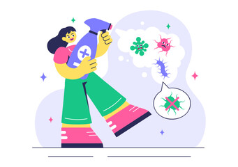 Antibacterial Vector Illustration Featuring Handwashing, Virus Prevention, and Microbe Control for Hygiene and Healthcare in a Flat Background