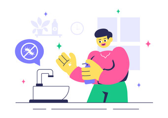 Antibacterial Vector Illustration Featuring Handwashing, Virus Prevention, and Microbe Control for Hygiene and Healthcare in a Flat Background