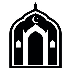 Islamic Mosque Gate Design with Crescent Moon and Star Black and White