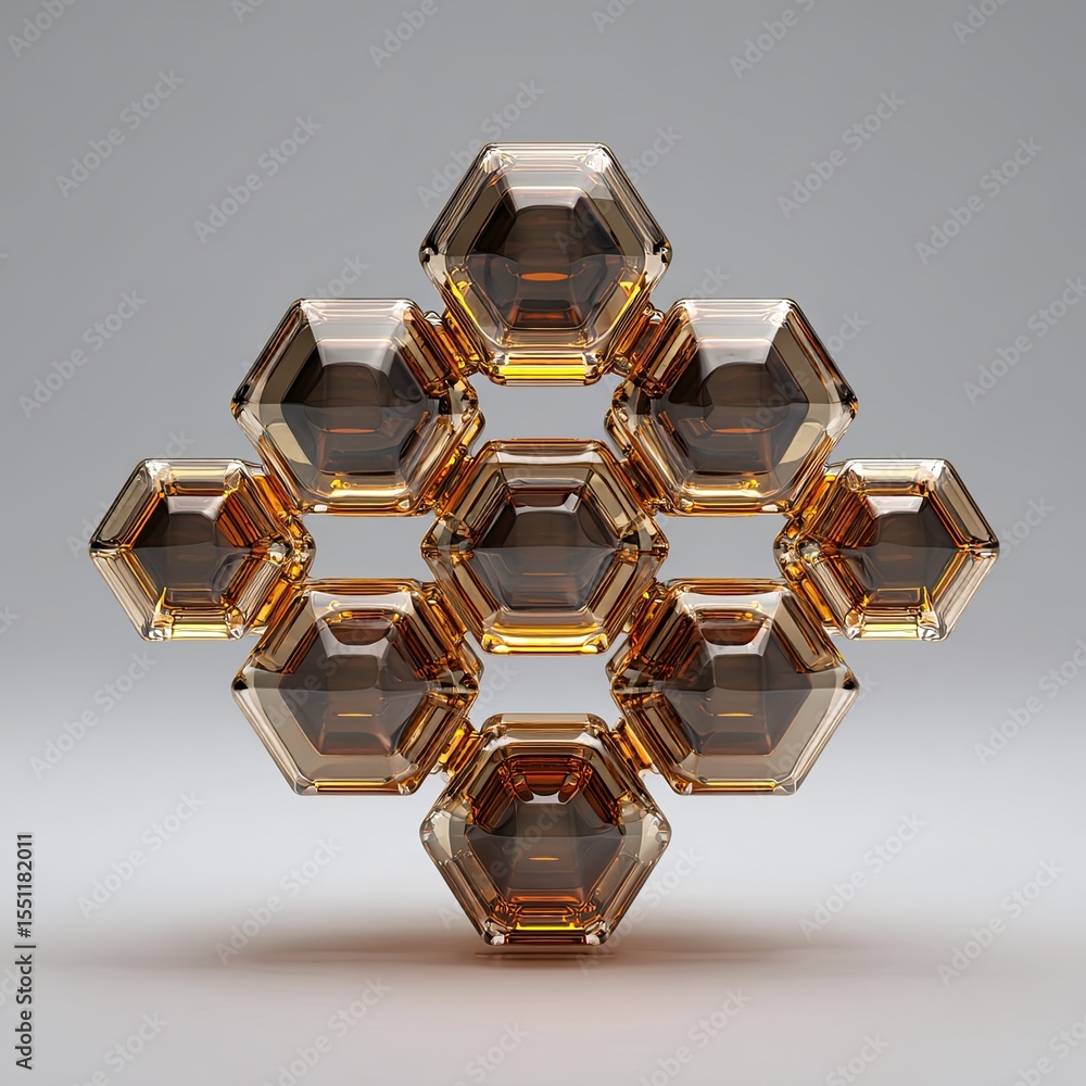 Poster elegant geometric art with transparent golden hexagons creating a symmetric pattern